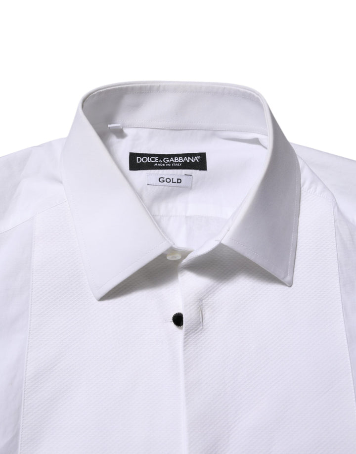 Dolce &amp; Gabbana White Cotton Gold Bib Poplin Formal Shirt