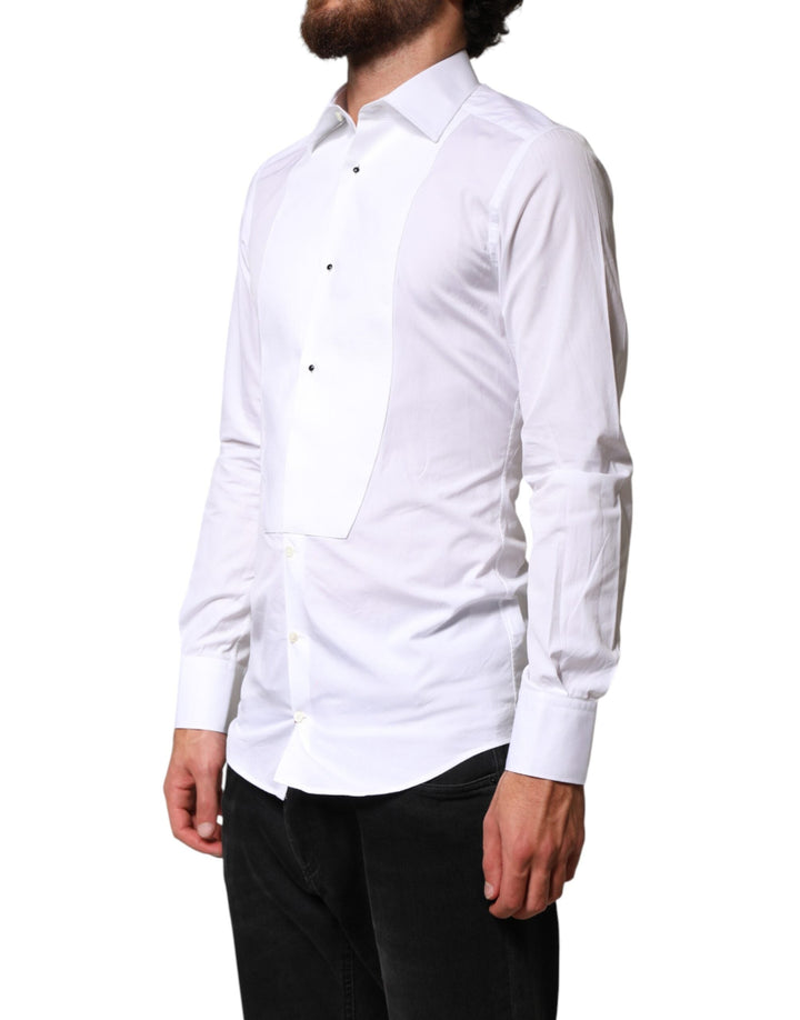 Men’s Dolce &amp; Gabbana White Cotton Gold Collared Dress Bib Formal Shirt