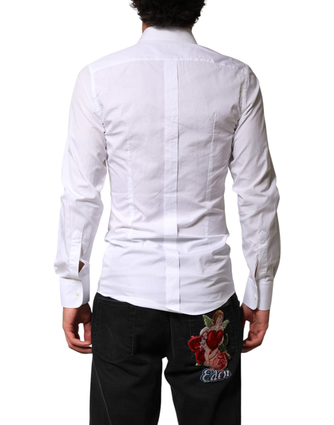Men’s Dolce &amp; Gabbana White Cotton Gold Collared Dress Bib Formal Shirt