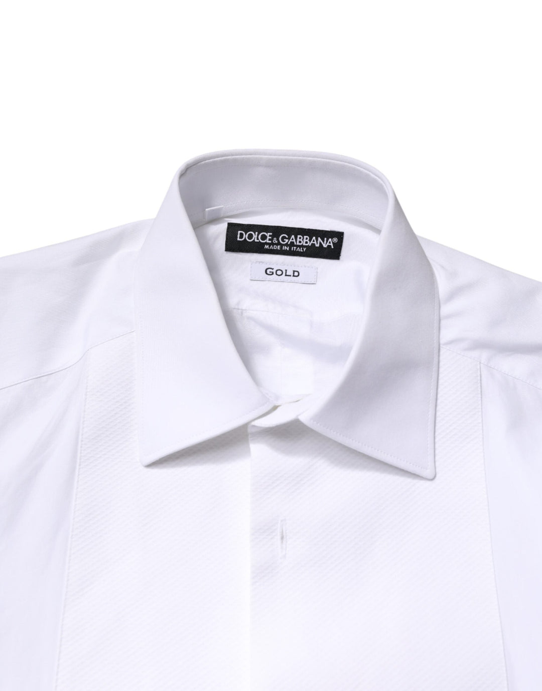Men’s Dolce &amp; Gabbana White Cotton Gold Collared Dress Bib Formal Shirt