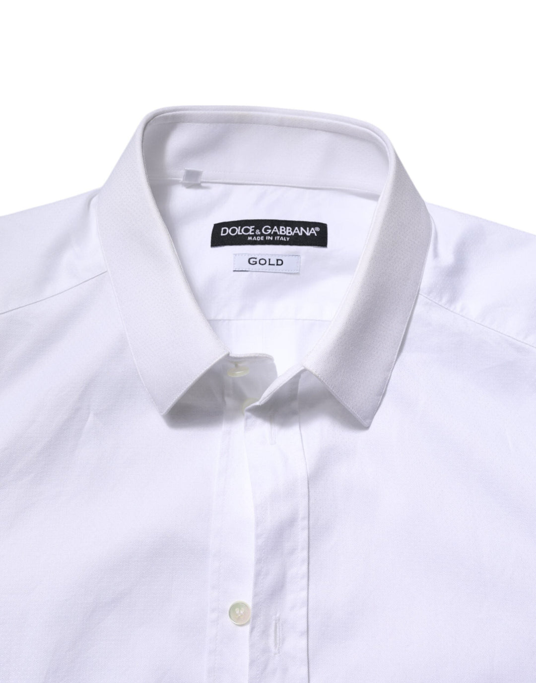 Men’s Dolce &amp; Gabbana White Cotton Gold Long Sleeve Men Dress Shirt