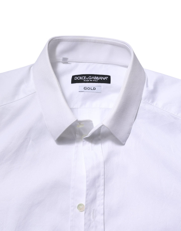 Men’s Dolce &amp; Gabbana White Cotton Gold Long Sleeve Men Dress Shirt