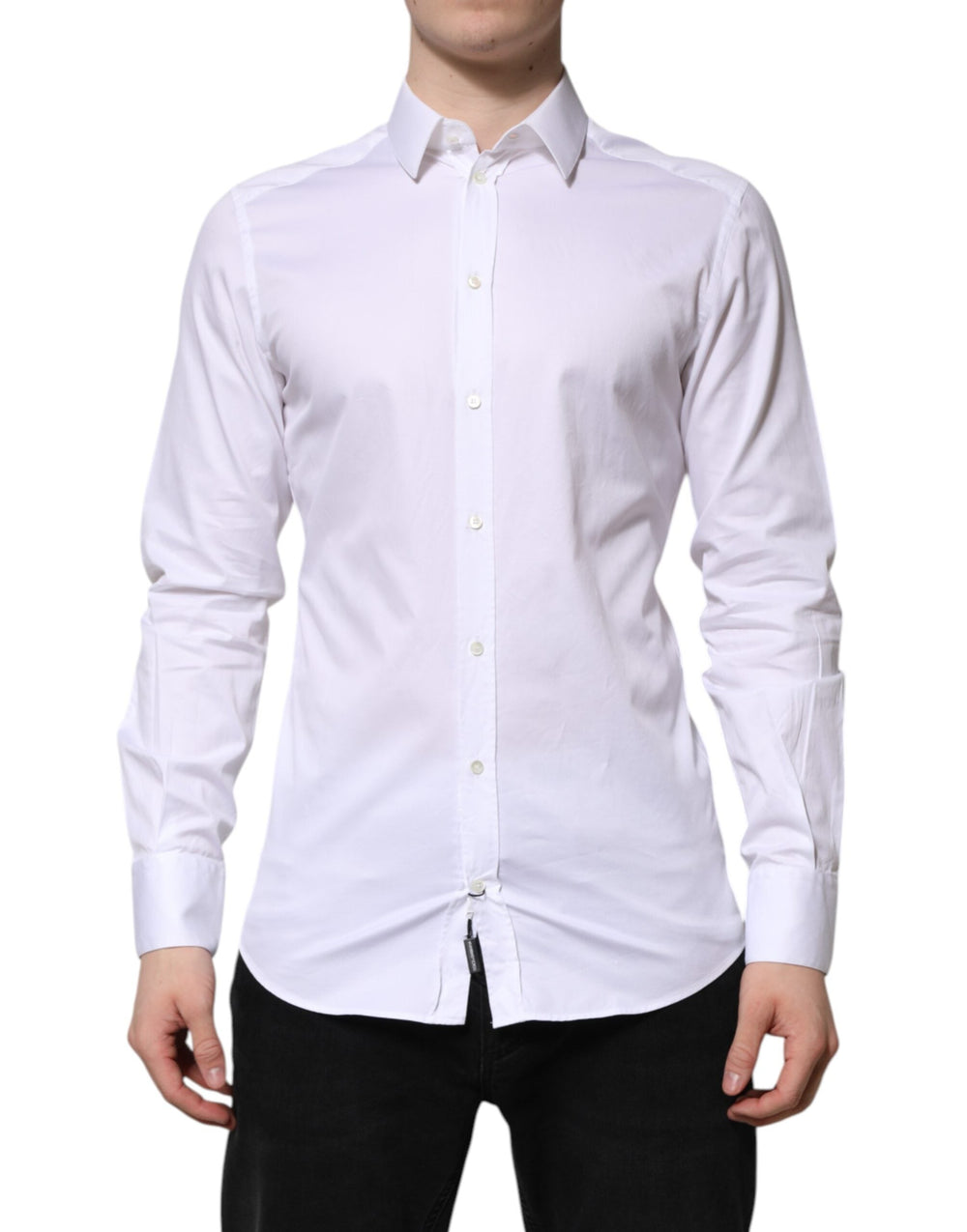 Men’s Dolce & Gabbana White Cotton Gold Long Sleeve Men Dress Shirt