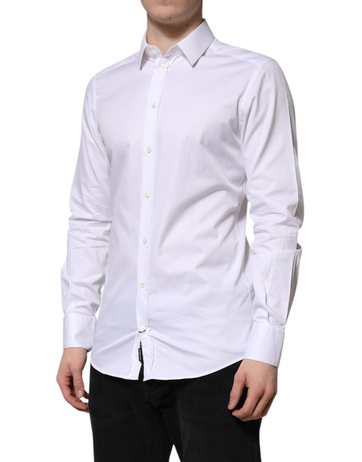 Men’s Dolce &amp; Gabbana White Cotton Gold Long Sleeve Men Dress Shirt