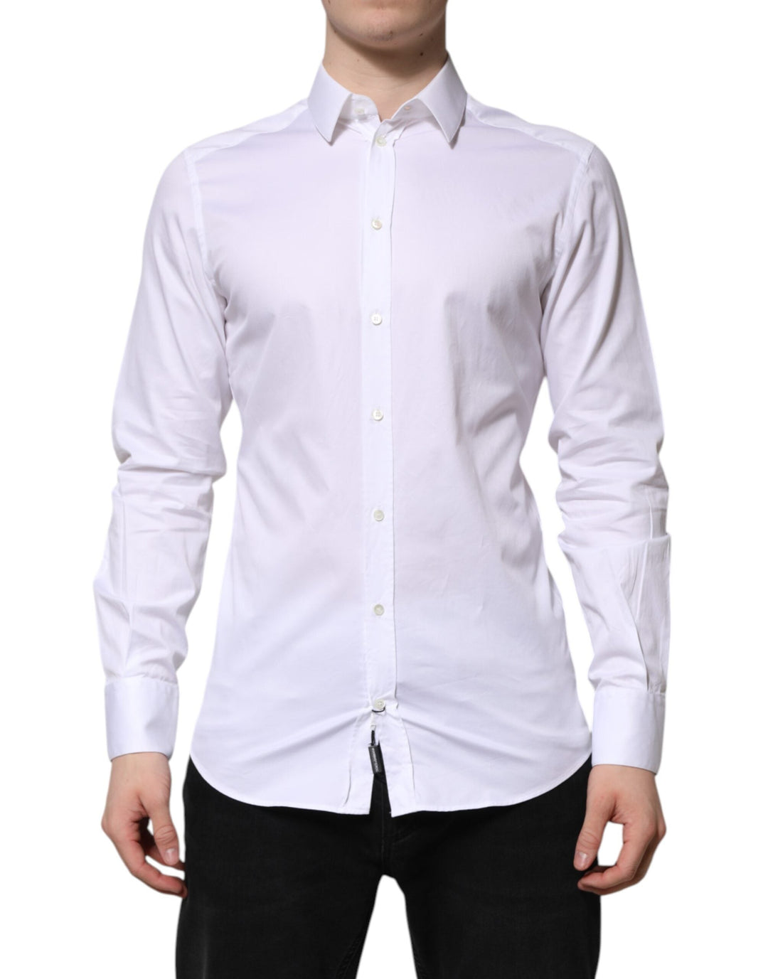 Men’s Dolce & Gabbana White Cotton Gold Long Sleeve Men Dress Shirt