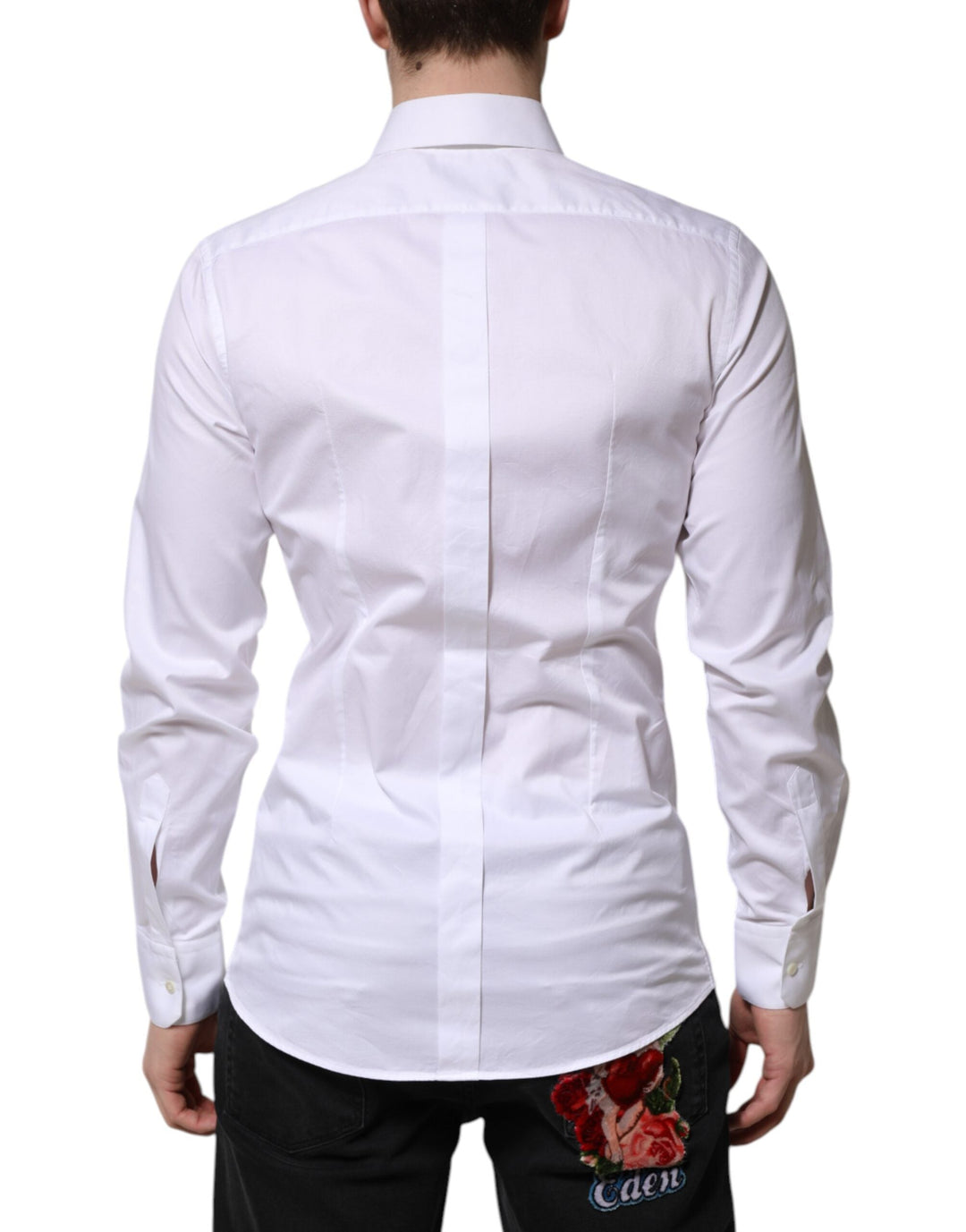 Men’s Dolce &amp; Gabbana White Cotton Gold Long Sleeve Men Dress Shirt