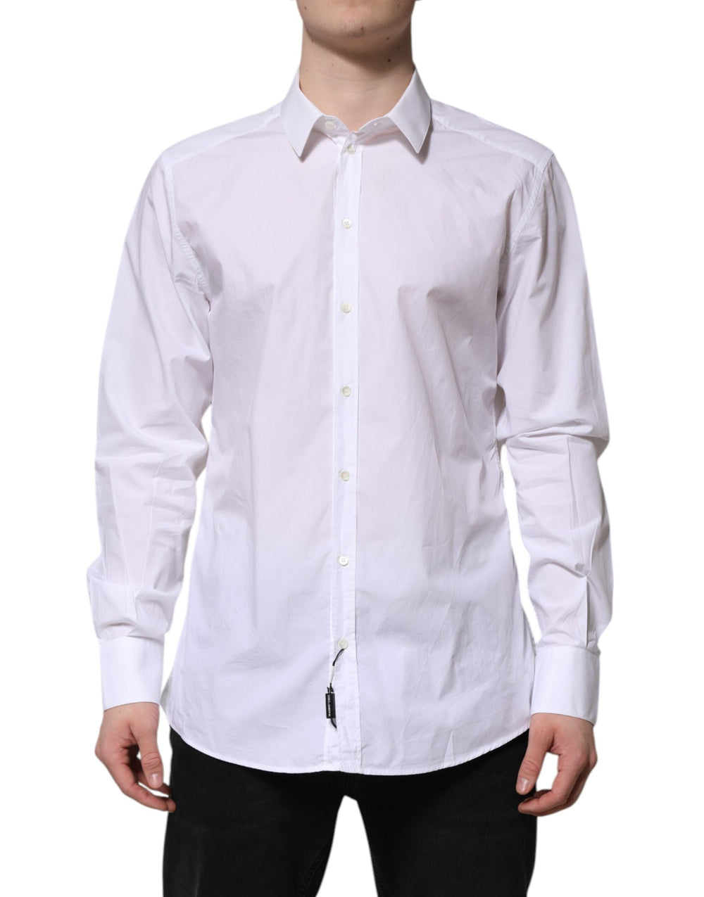 Men’s Dolce & Gabbana White Cotton Gold Long Sleeves Dress Shirt