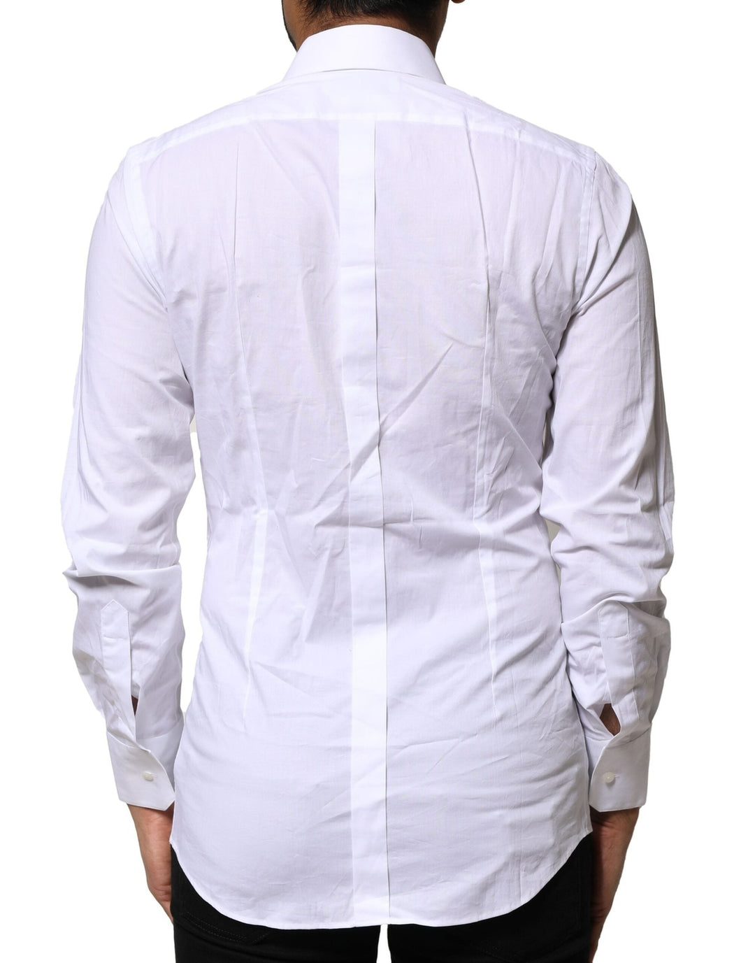 Dolce &amp; Gabbana White Cotton Gold Long Sleeves Dress Shirt