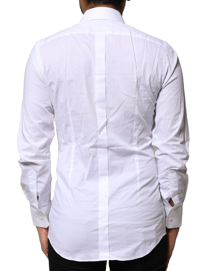 Dolce &amp; Gabbana White Cotton Gold Long Sleeves Dress Shirt