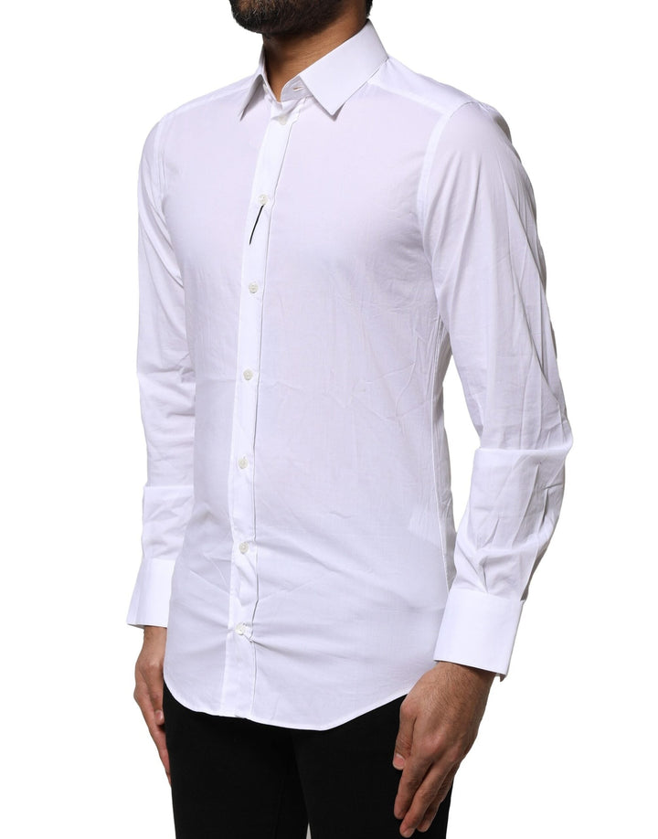 Dolce &amp; Gabbana White Cotton Gold Long Sleeves Dress Shirt