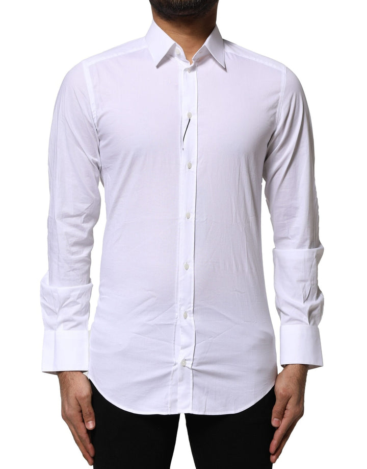 Men’s Dolce &amp; Gabbana White Cotton Gold Long Sleeves Dress Shirt