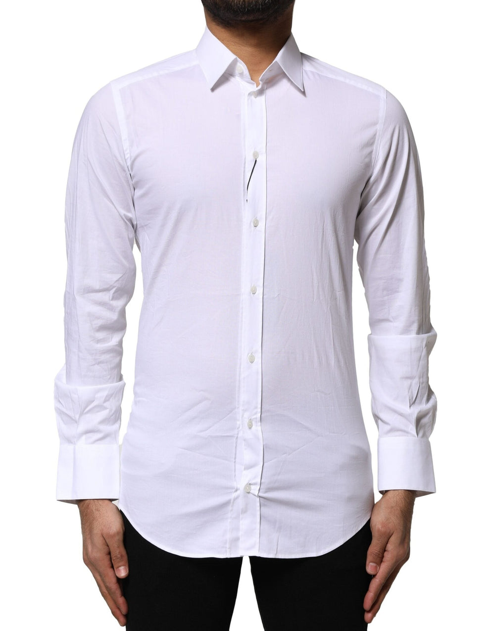 Dolce & Gabbana White Cotton Gold Long Sleeves Dress Shirt