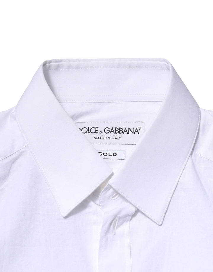 Dolce &amp; Gabbana White Cotton Gold Long Sleeves Dress Shirt