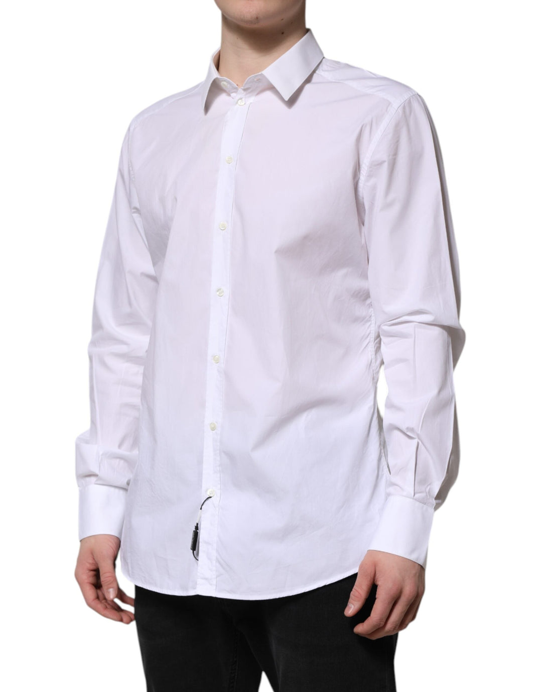 Men’s Dolce &amp; Gabbana White Cotton Gold Long Sleeves Dress Shirt