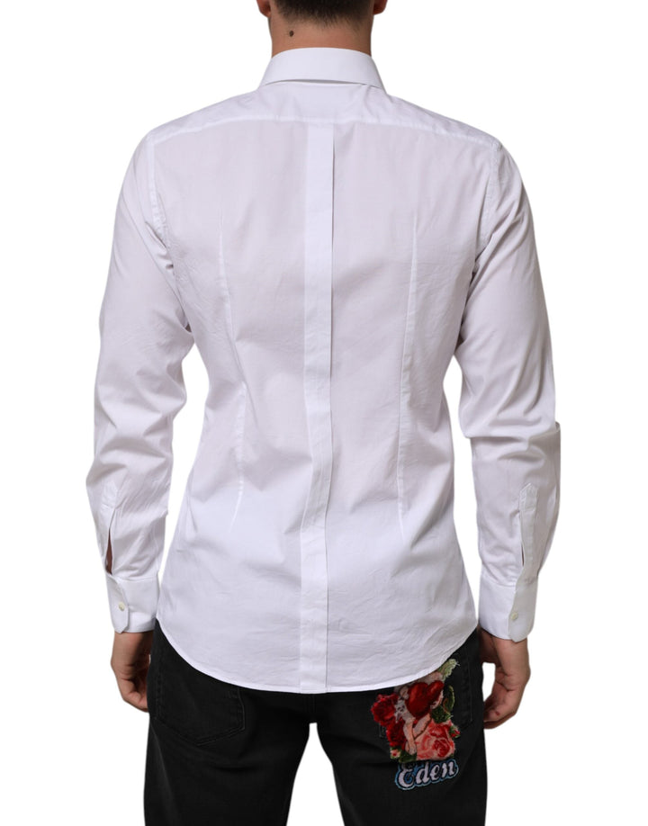Men’s Dolce &amp; Gabbana White Cotton Gold Long Sleeves Formal Men Shirt