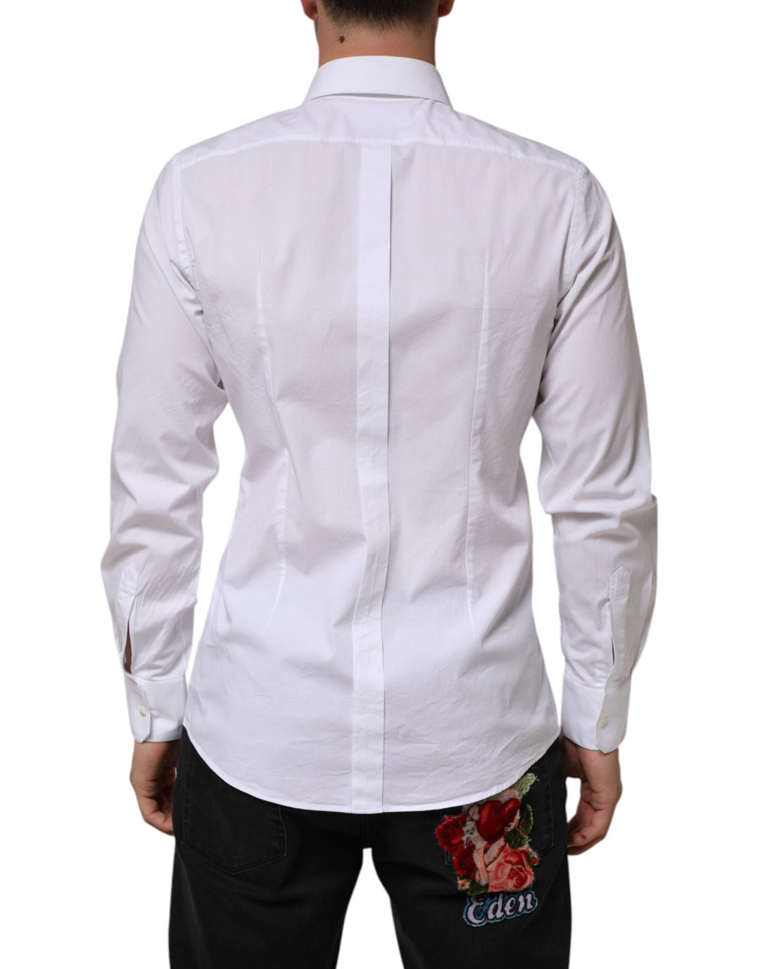 Men’s Dolce &amp; Gabbana White Cotton Gold Long Sleeves Formal Men Shirt