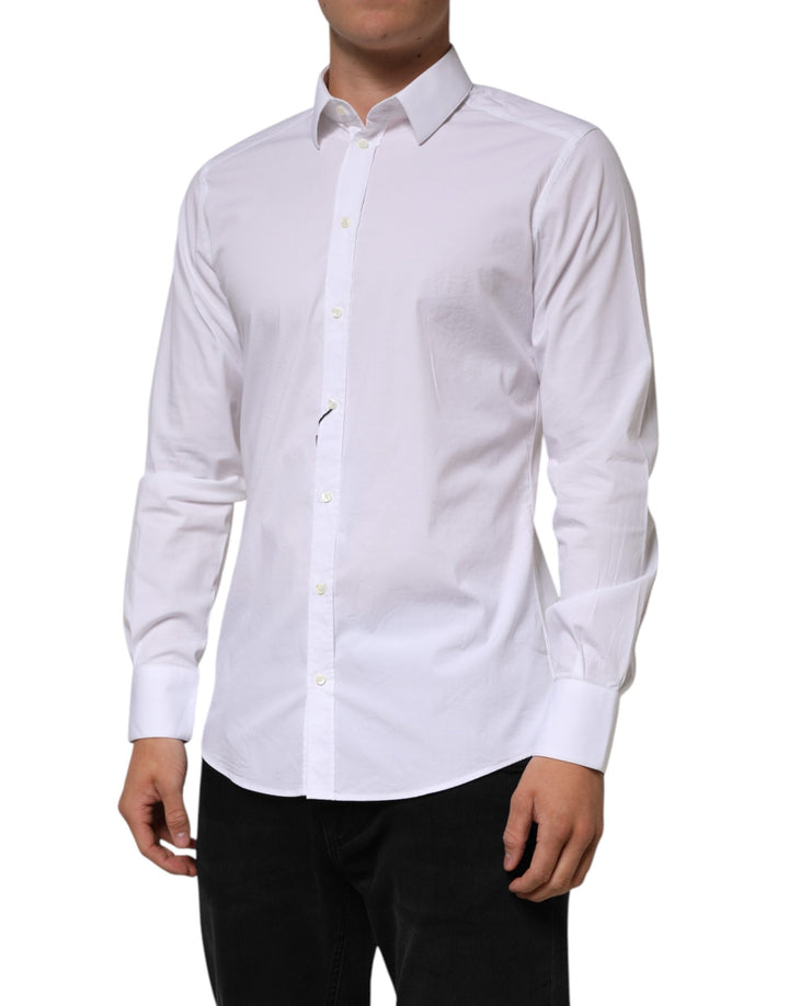 Men’s Dolce &amp; Gabbana White Cotton Gold Long Sleeves Formal Men Shirt