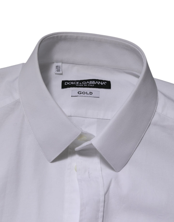 Men’s Dolce &amp; Gabbana White Cotton Gold Long Sleeves Formal Men Shirt