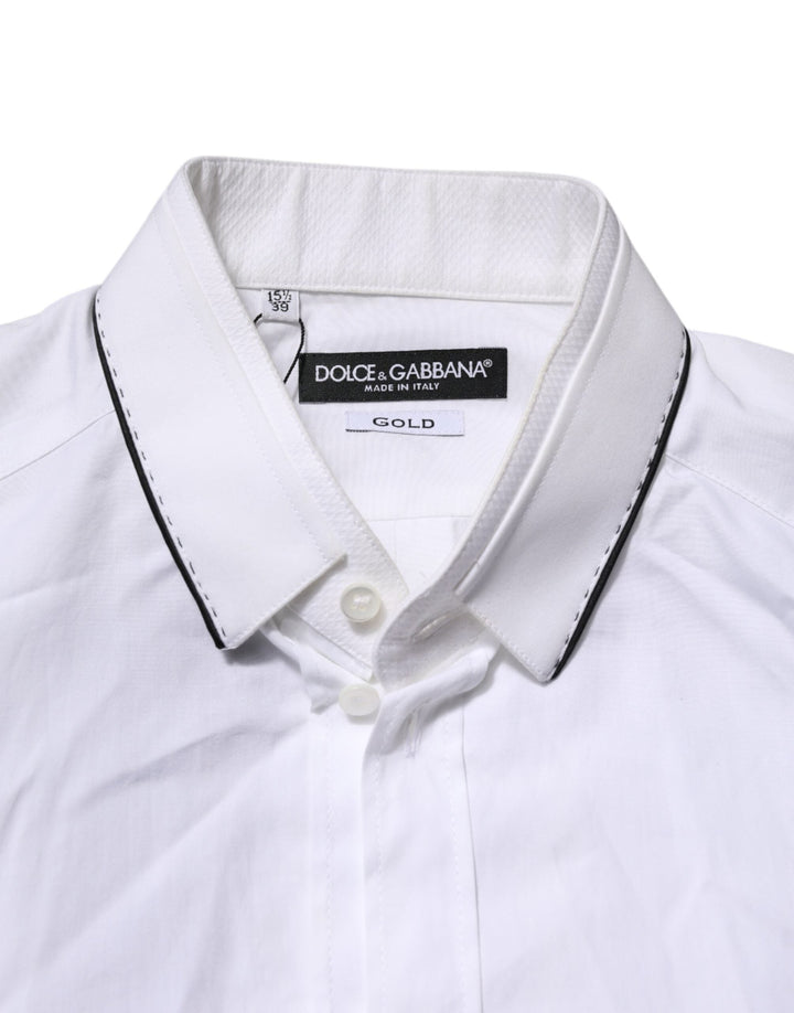 Men’s Dolce &amp; Gabbana White Cotton Gold Long Sleeves Formal Shirt