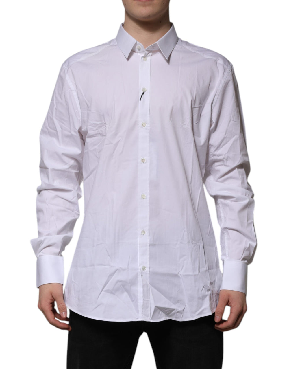 Men’s Dolce & Gabbana White Cotton Gold Long Sleeves Formal Shirt