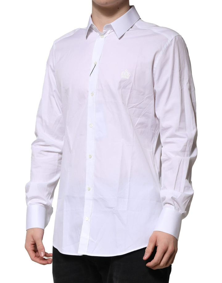Dolce &amp; Gabbana White Cotton Gold Long Sleeves Formal Shirt