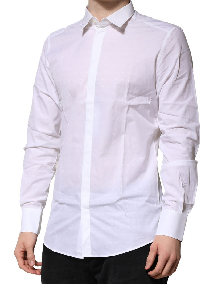 Men’s Dolce &amp; Gabbana White Cotton Gold Long Sleeves Formal Shirt