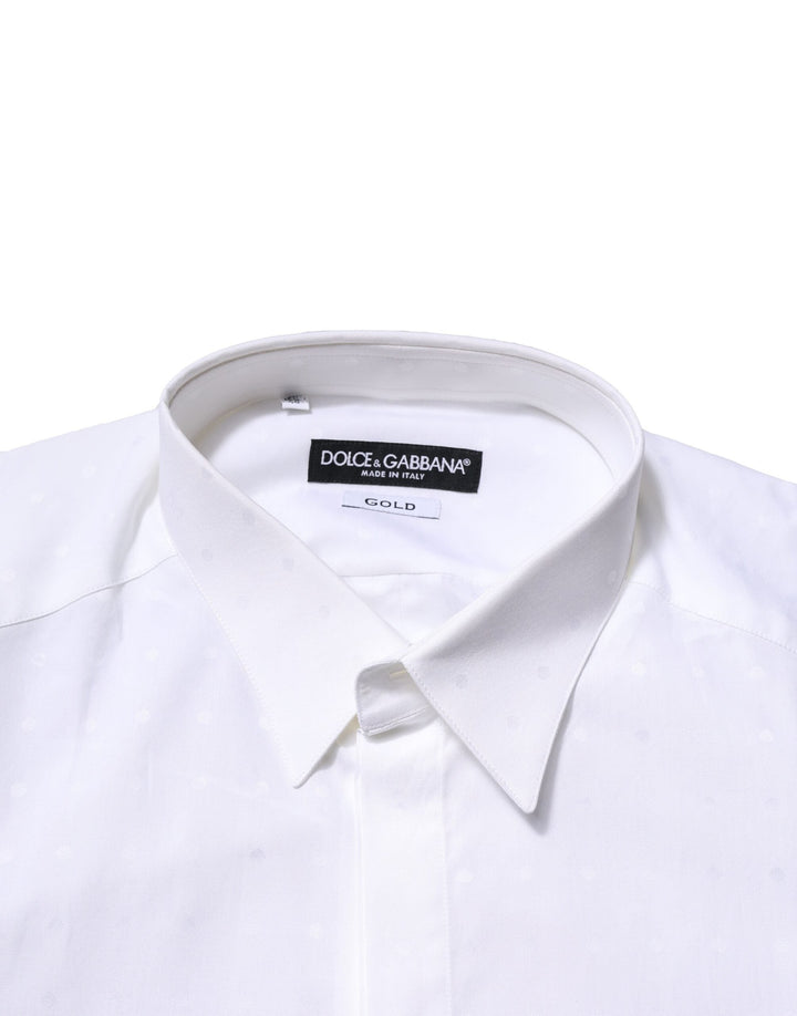 Men’s Dolce &amp; Gabbana White Cotton Gold Long Sleeves Formal Shirt