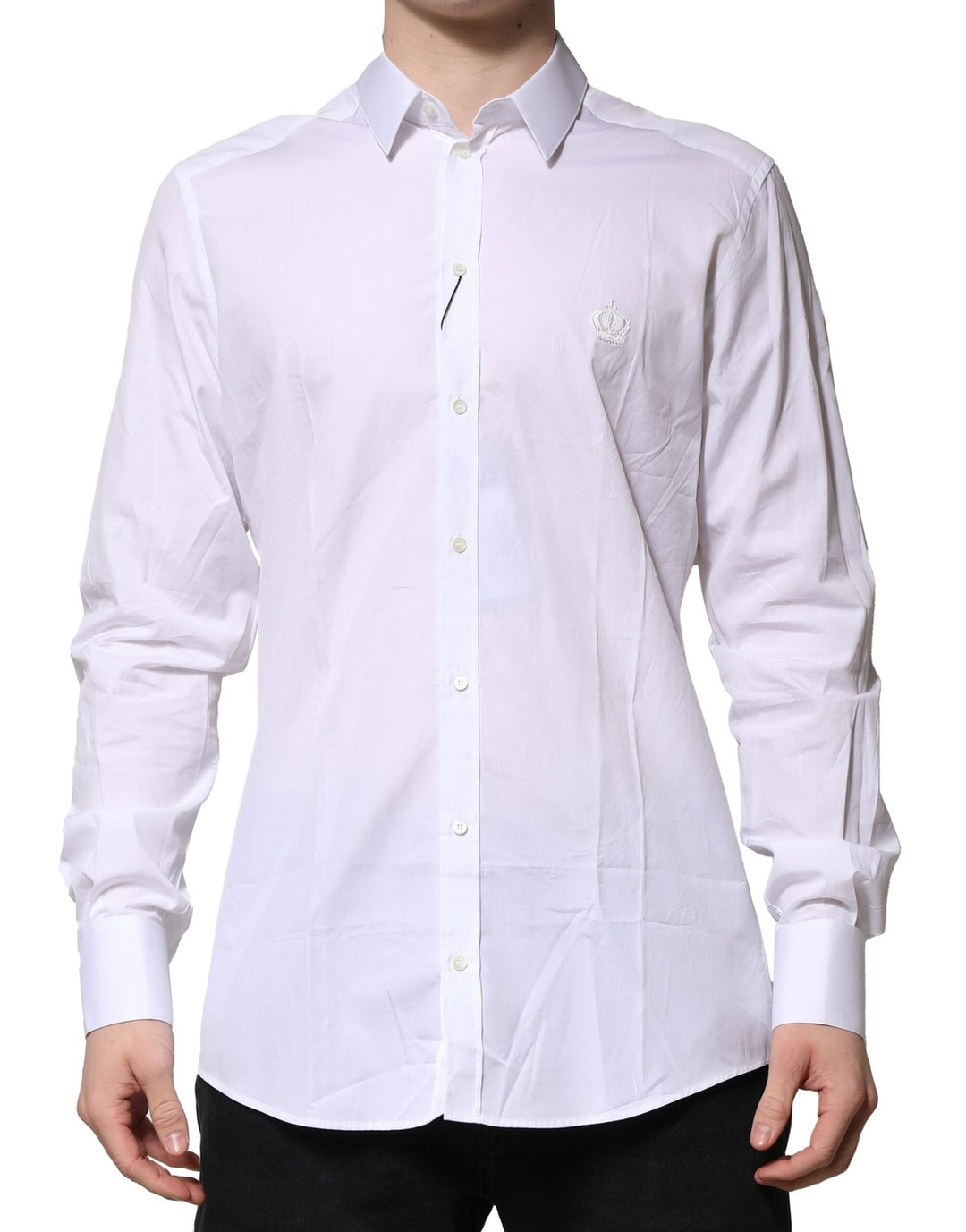 Dolce & Gabbana White Cotton Gold Long Sleeves Formal Shirt