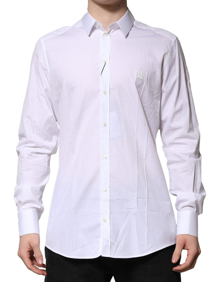 Dolce &amp; Gabbana White Cotton Gold Long Sleeves Formal Shirt