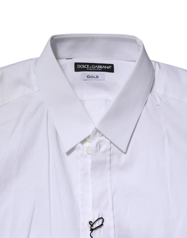 Men’s Dolce &amp; Gabbana White Cotton Gold Long Sleeves Formal Shirt