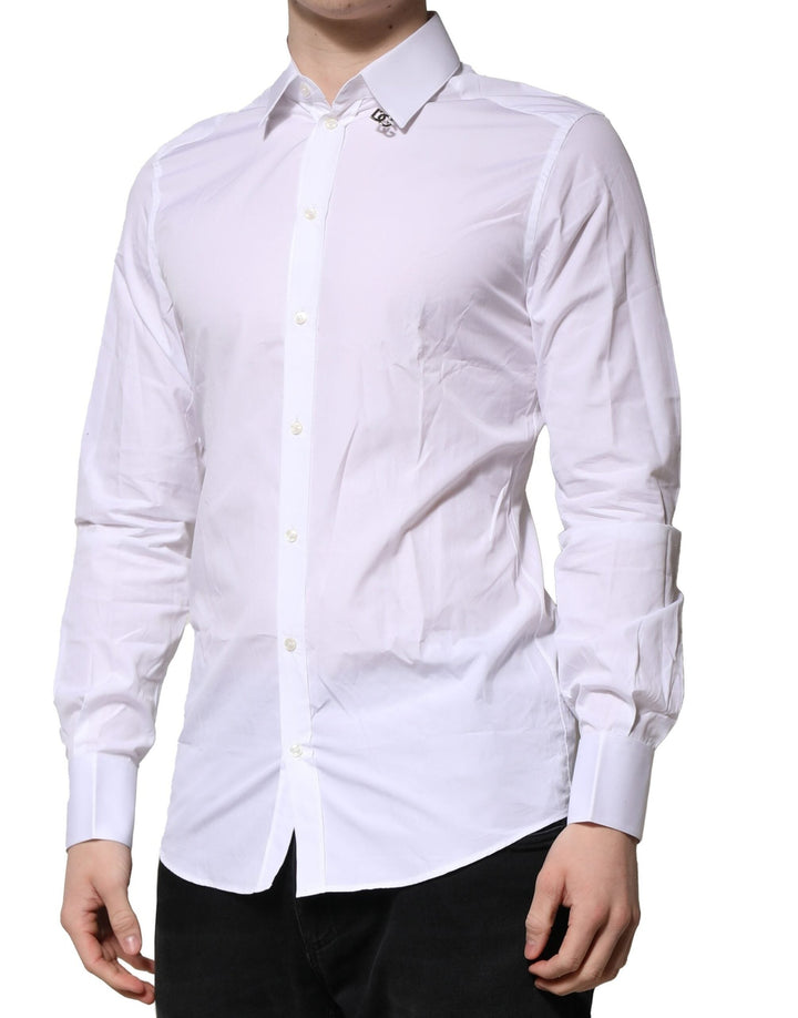 Men’s Dolce &amp; Gabbana White Cotton Gold Long Sleeves Formal Shirt