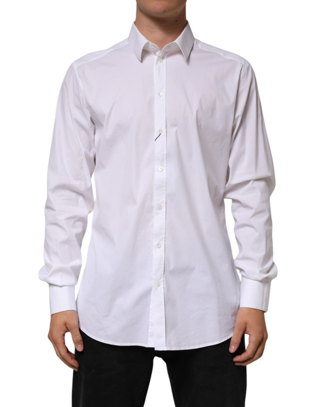 Men’s Dolce &amp; Gabbana White Cotton Gold Long Sleeves Formal Shirt