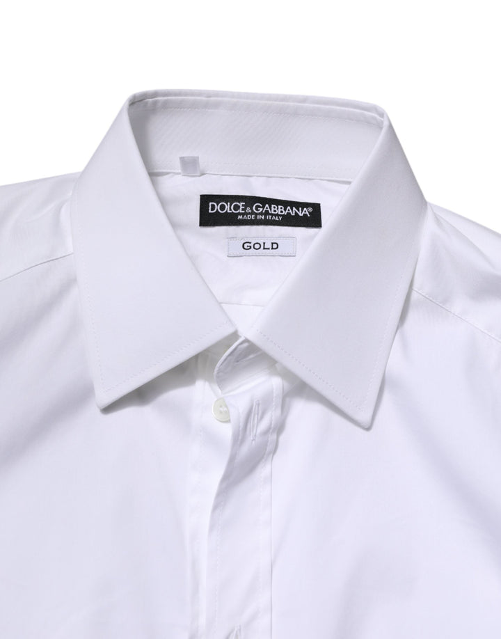Men’s Dolce &amp; Gabbana White Cotton Gold Long Sleeves Formal Shirt