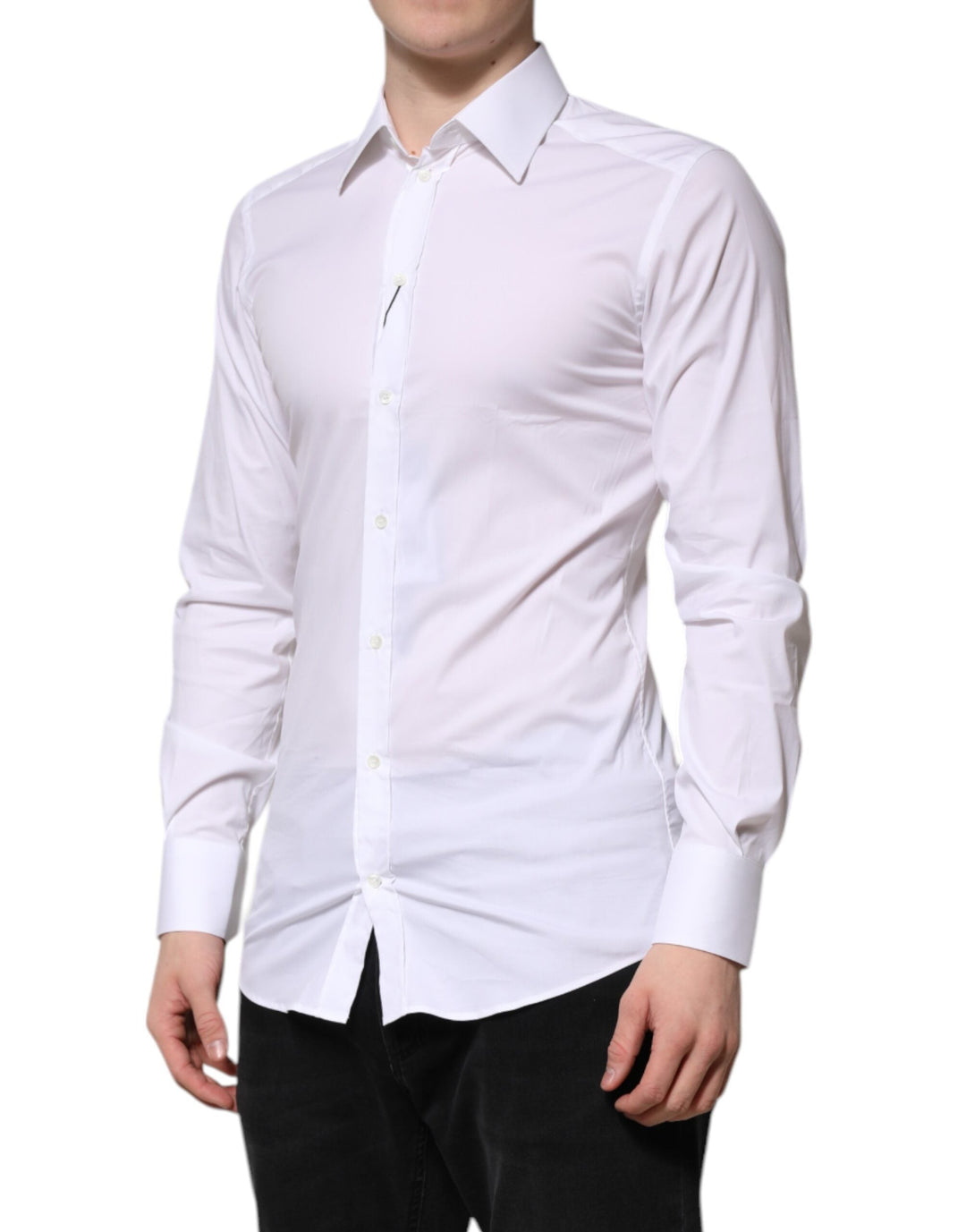 Men’s Dolce &amp; Gabbana White Cotton Gold Long Sleeves Formal Shirt