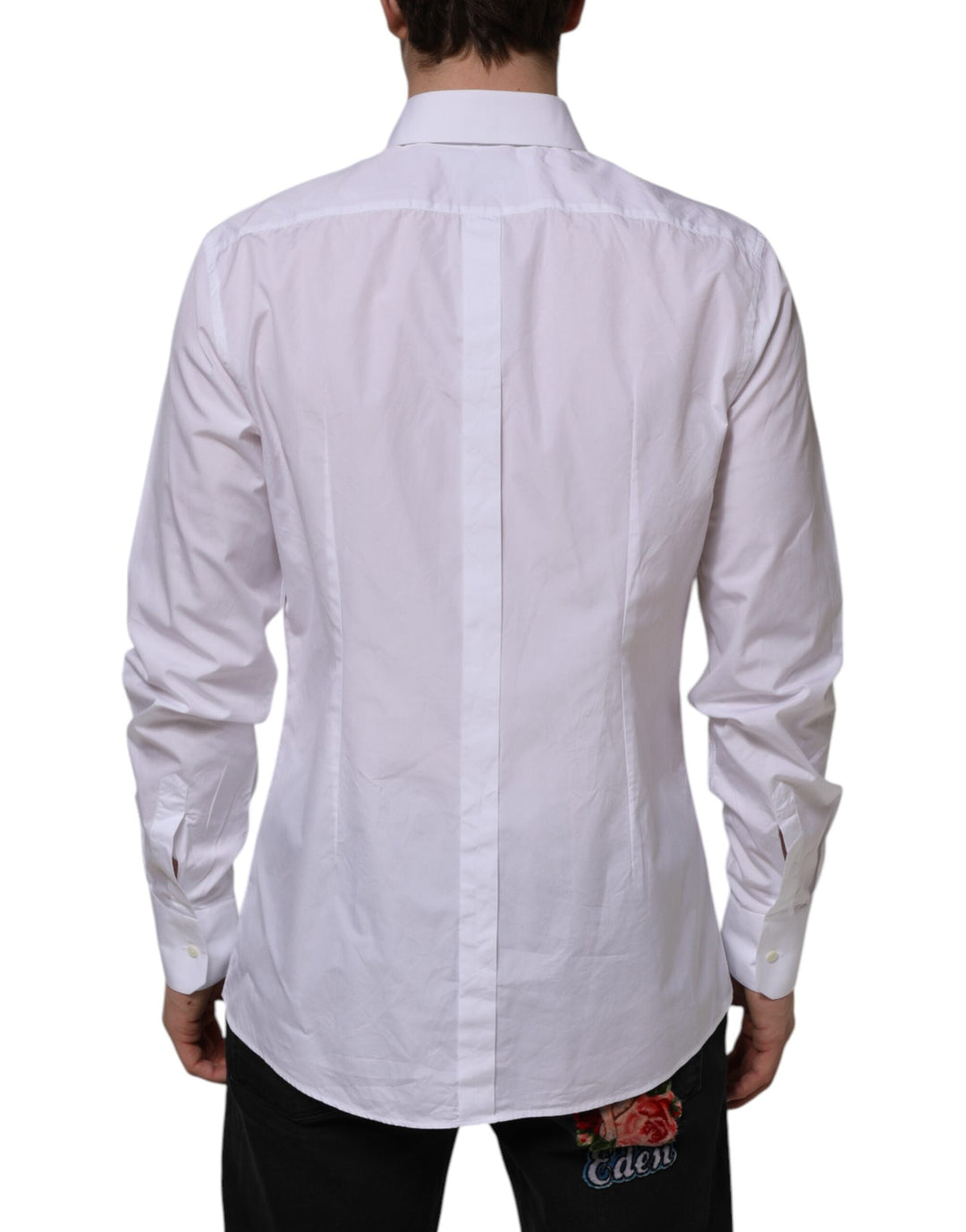 Dolce &amp; Gabbana White Cotton Gold Long Sleeves Formal Shirt