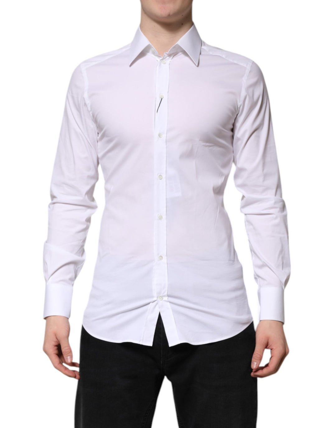 Men’s Dolce & Gabbana White Cotton Gold Long Sleeves Formal Shirt