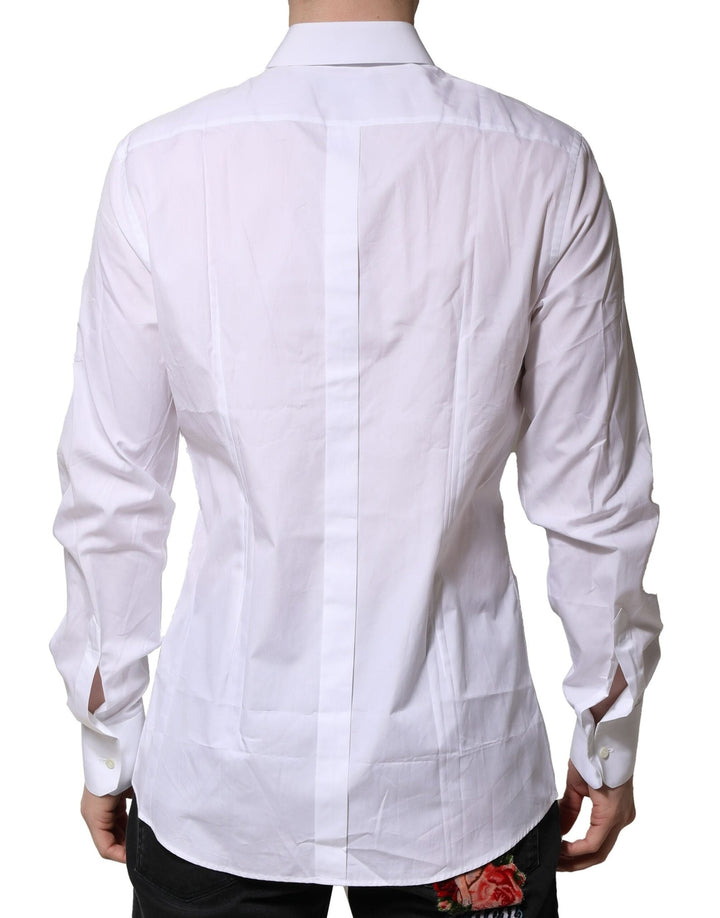 Dolce &amp; Gabbana White Cotton Gold Long Sleeves Formal Shirt