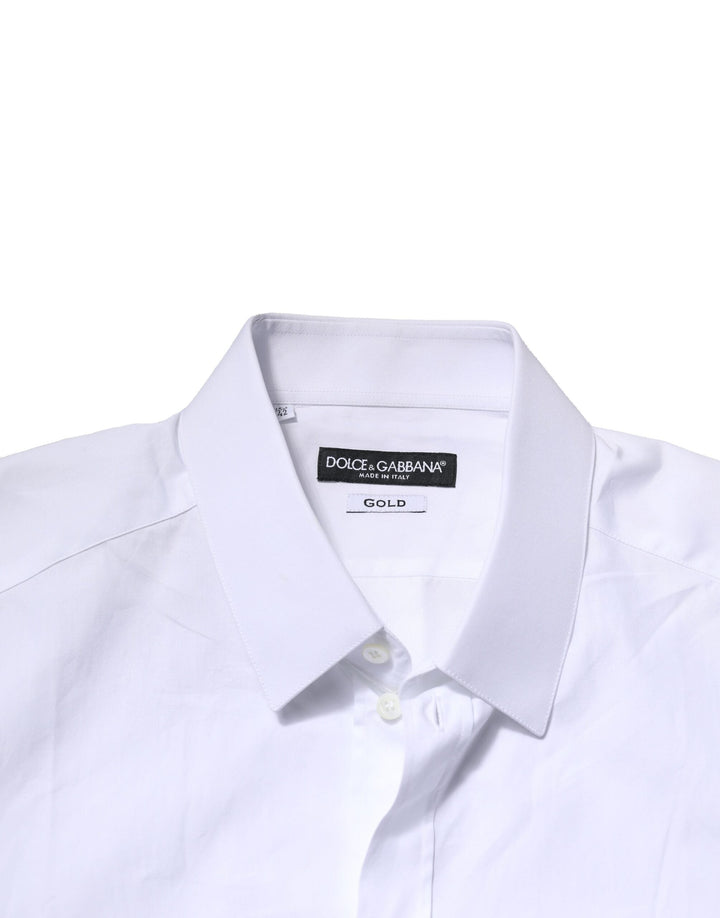 Dolce &amp; Gabbana White Cotton Gold Long Sleeves Formal Shirt