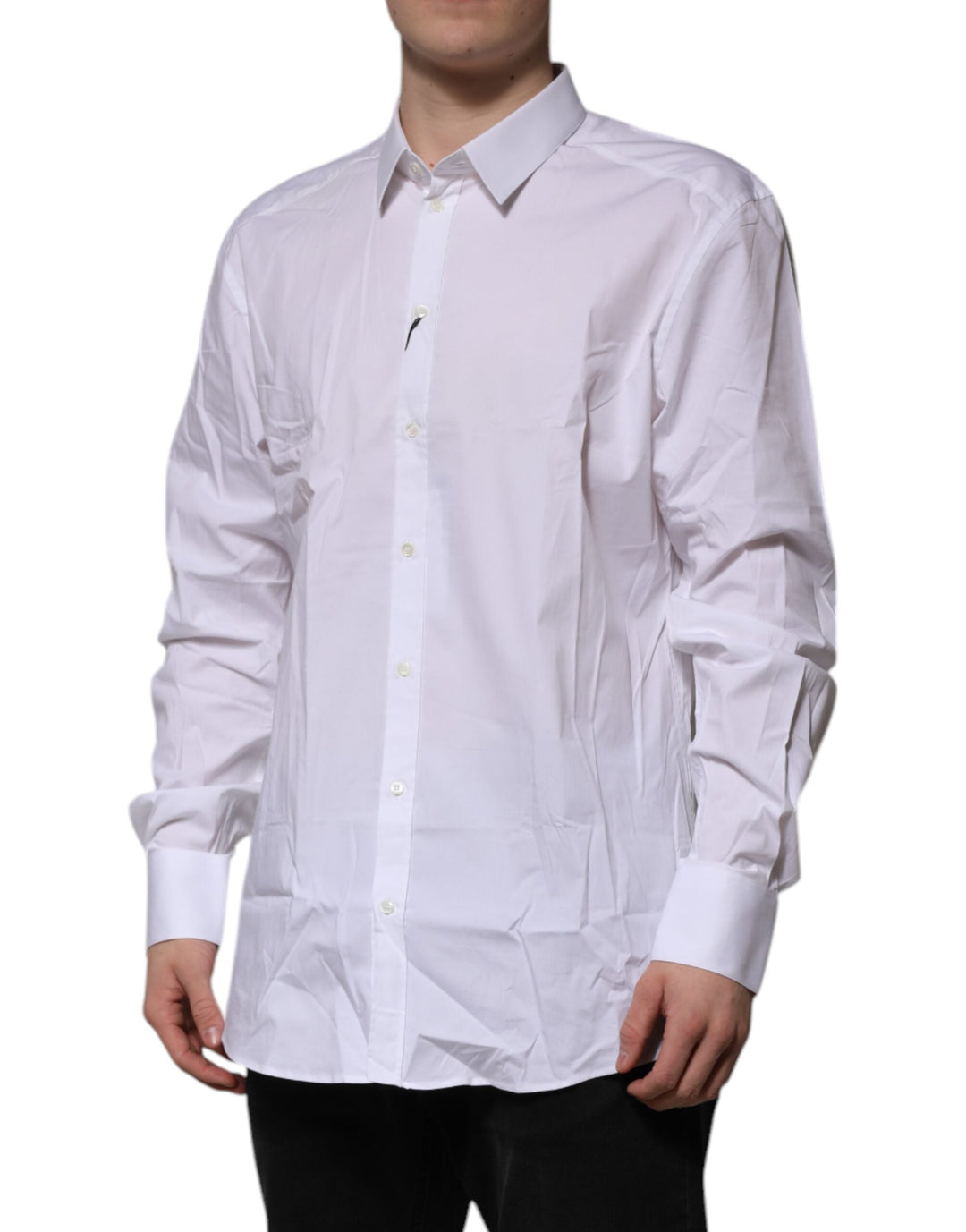 Men’s Dolce &amp; Gabbana White Cotton Gold Long Sleeves Formal Shirt