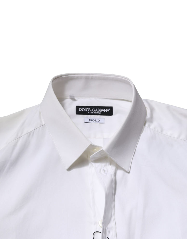 Men’s Dolce &amp; Gabbana White Cotton Gold Long Sleeves Formal Shirt