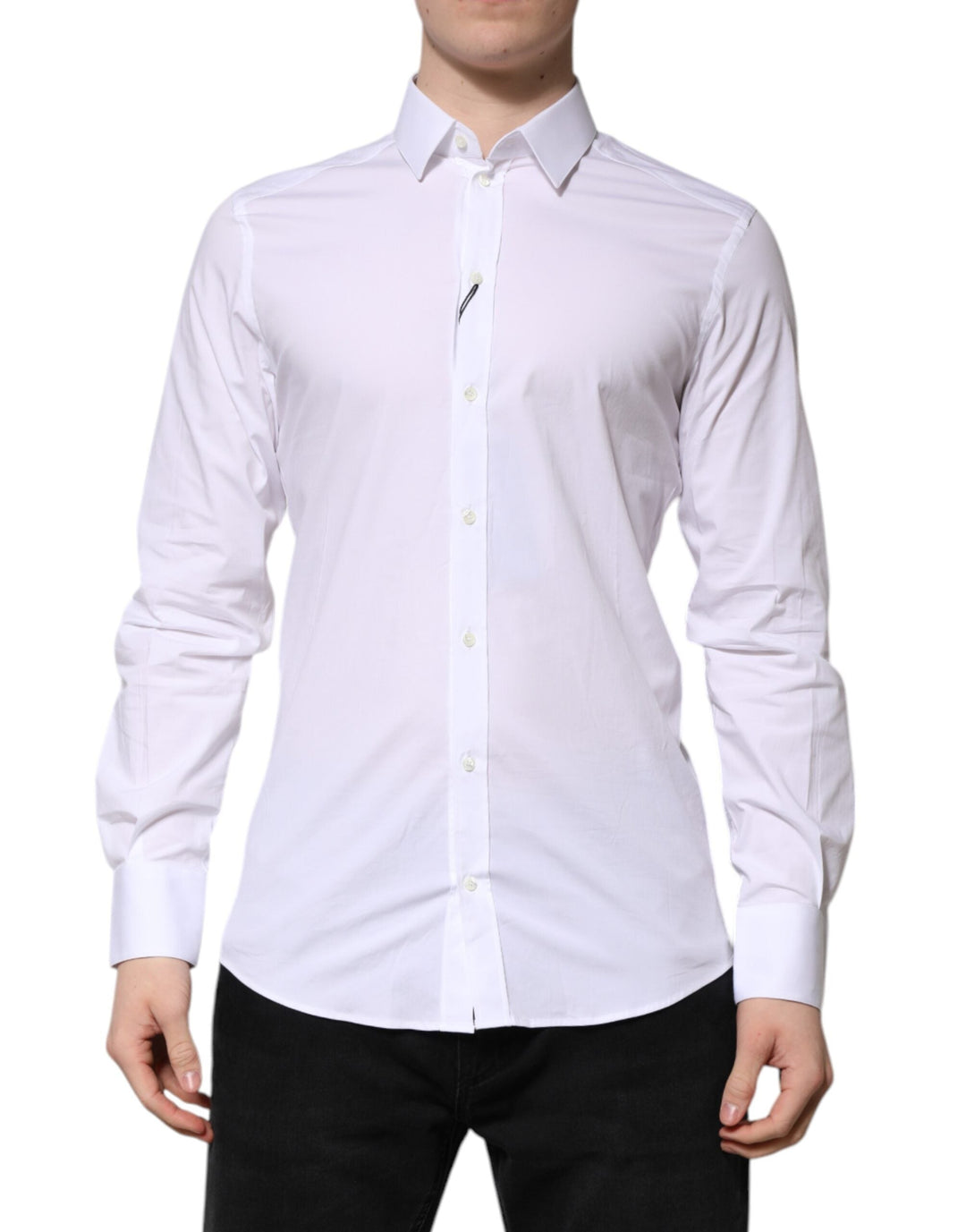 Men’s Dolce & Gabbana White Cotton Gold Long Sleeves Formal Shirt