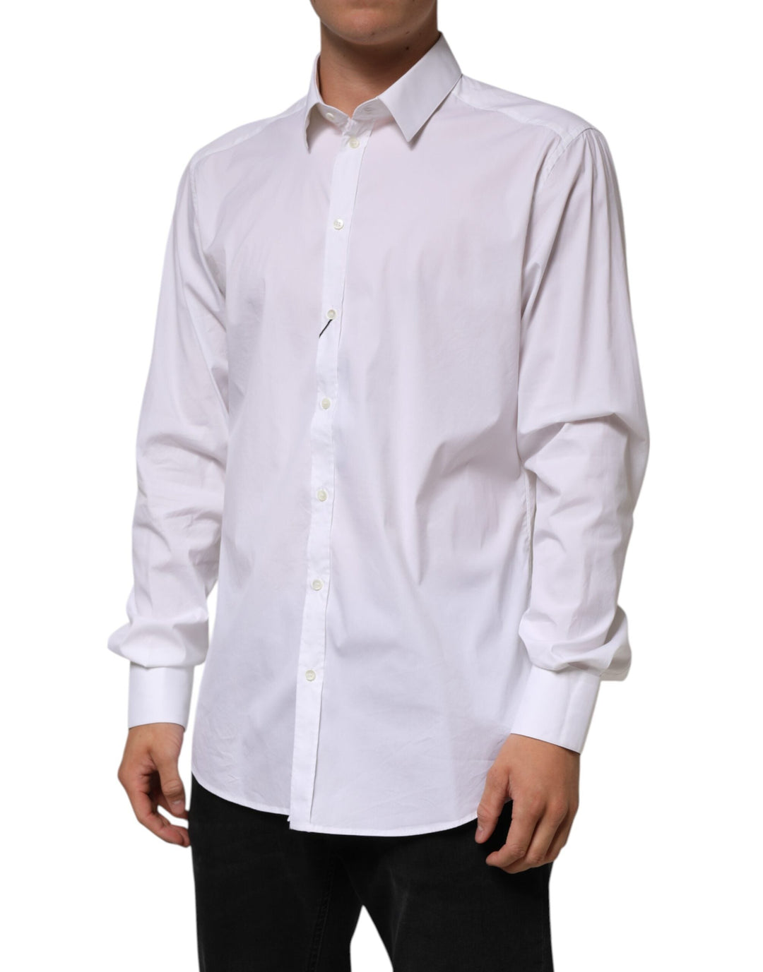 Men’s Dolce &amp; Gabbana White Cotton Gold Long Sleeves Formal Shirt