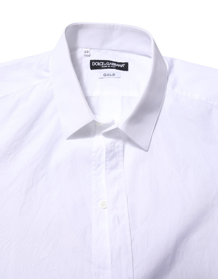 Dolce &amp; Gabbana White Cotton Gold Long Sleeves Formal Shirt