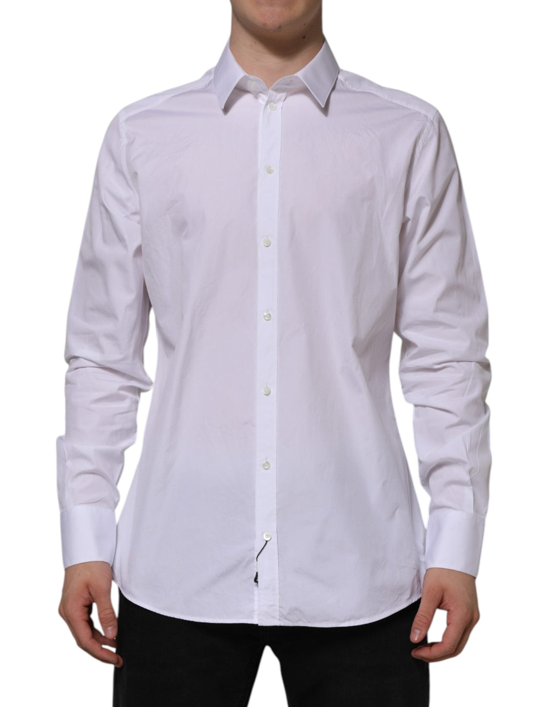 Dolce &amp; Gabbana White Cotton Gold Long Sleeves Formal Shirt