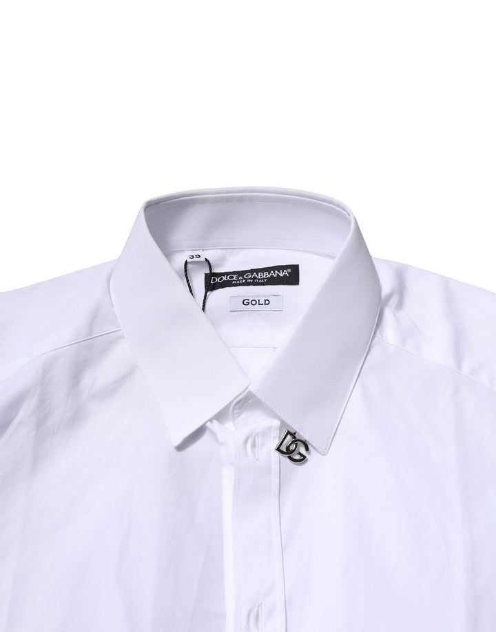 Men’s Dolce &amp; Gabbana White Cotton Gold Long Sleeves Formal Shirt