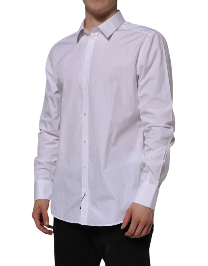 Dolce &amp; Gabbana White Cotton Gold Long Sleeves Formal Shirt