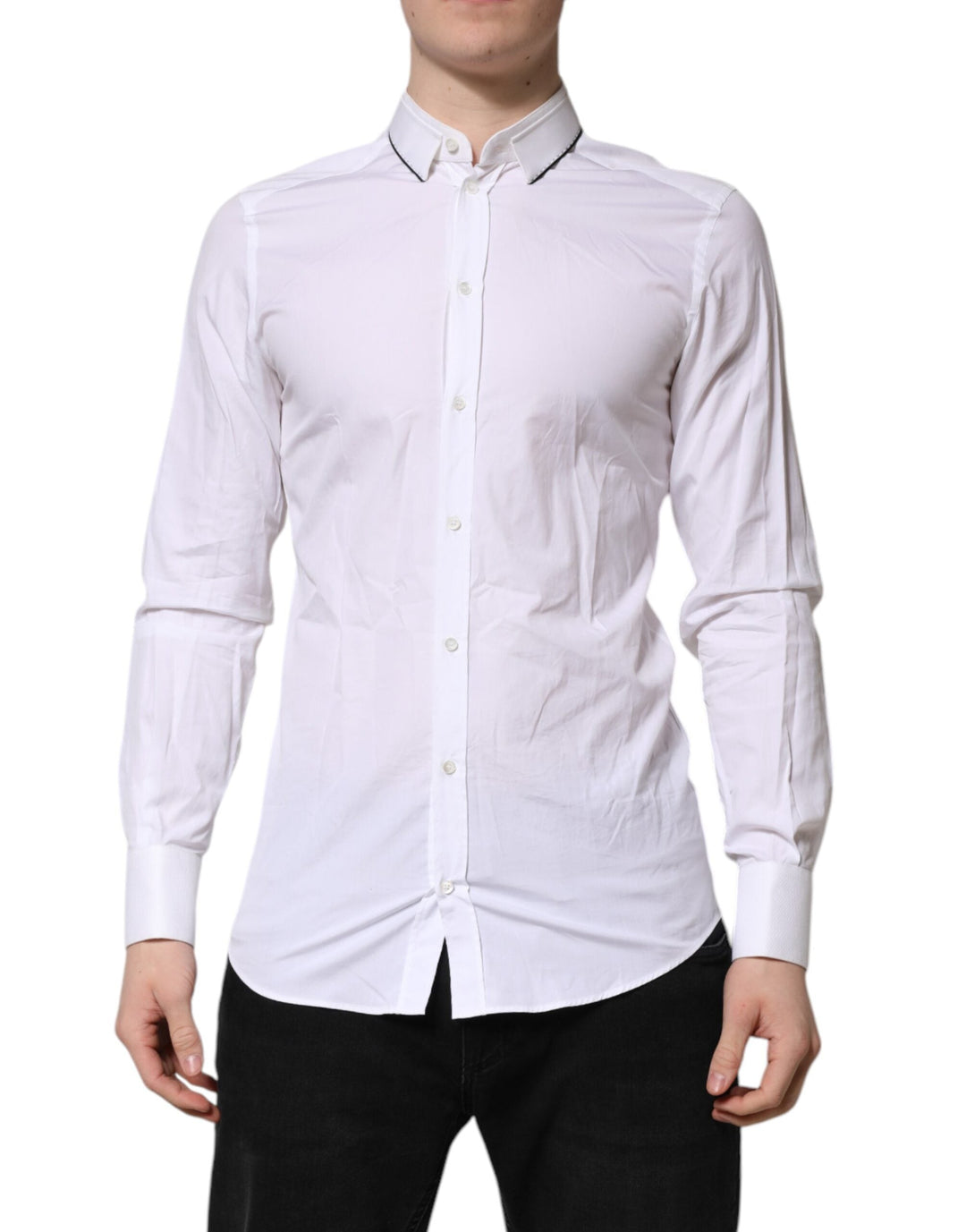 Men’s Dolce & Gabbana White Cotton Gold Long Sleeves Formal Shirt