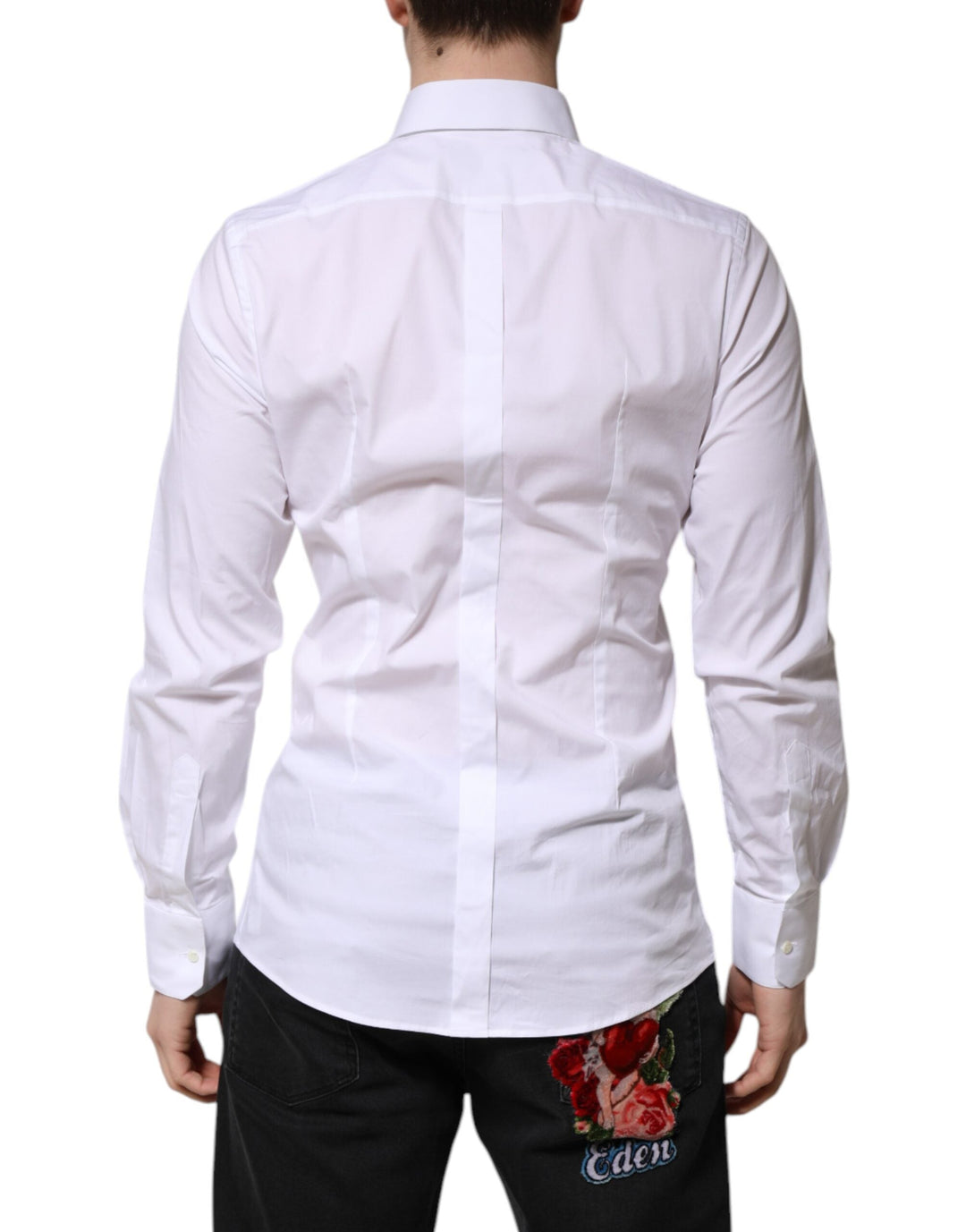 Men’s Dolce &amp; Gabbana White Cotton Gold Long Sleeves Formal Shirt