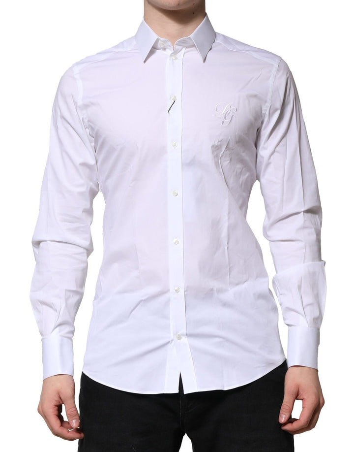 Dolce &amp; Gabbana White Cotton GOLD Long Sleeves Formal Shirt