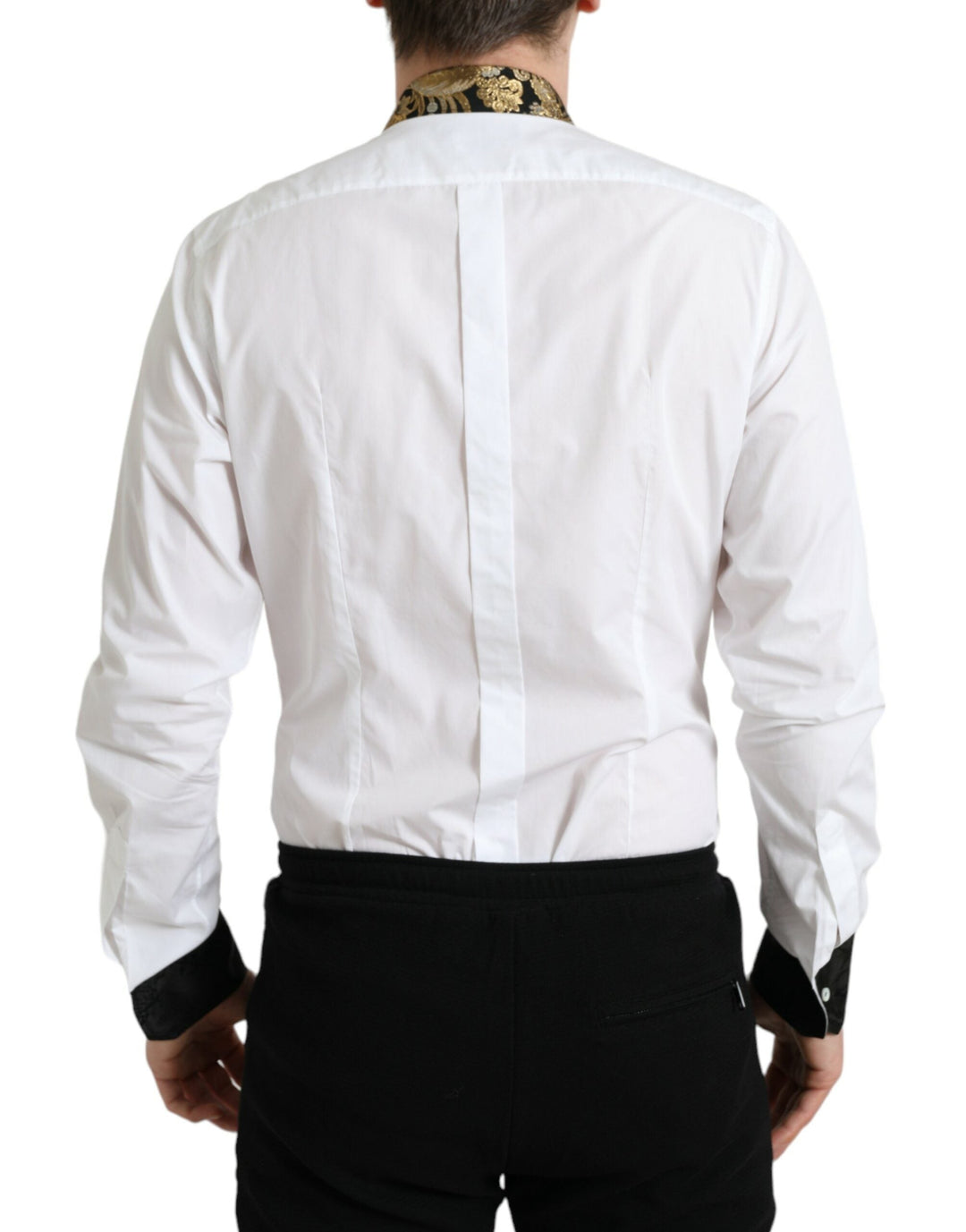 Men’s Dolce &amp; Gabbana White Cotton Jacquard Formal Gold Dress Shirt